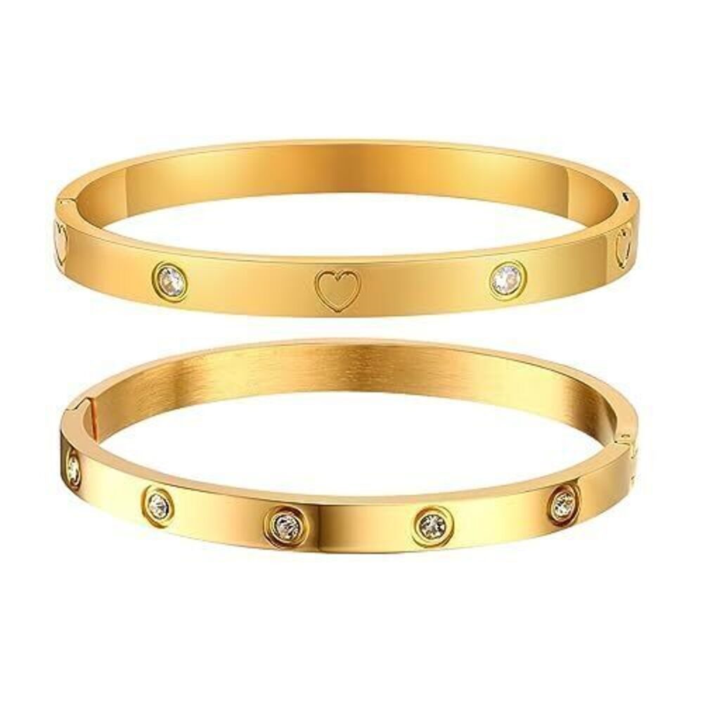 9391 Gold Bracelets , 2Pcs 18K Gold Plated Cubic Zirconia Bangle Crystal